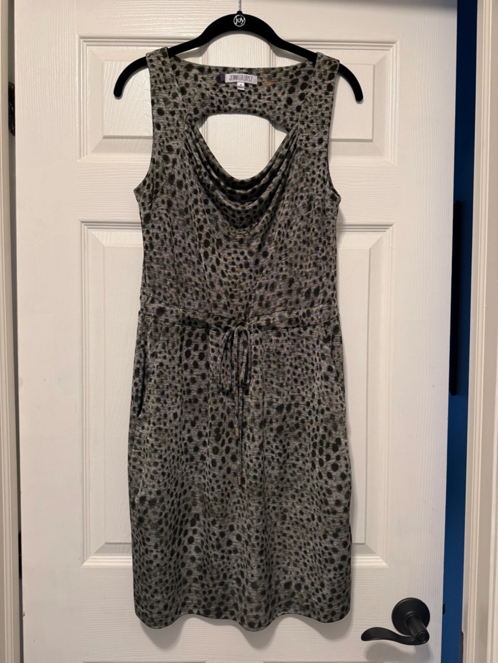 Jennifer Lopez Sleeveless Grey Animal-Print Knit Dress